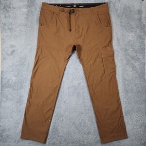 Prana Stretch Zion Slim Pants II Mens 42x32 Brown Belted Cargo Outdoor Hiking